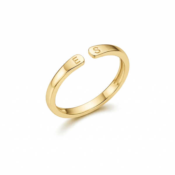 Anillo Abierto con Dos Iniciales Personalizado