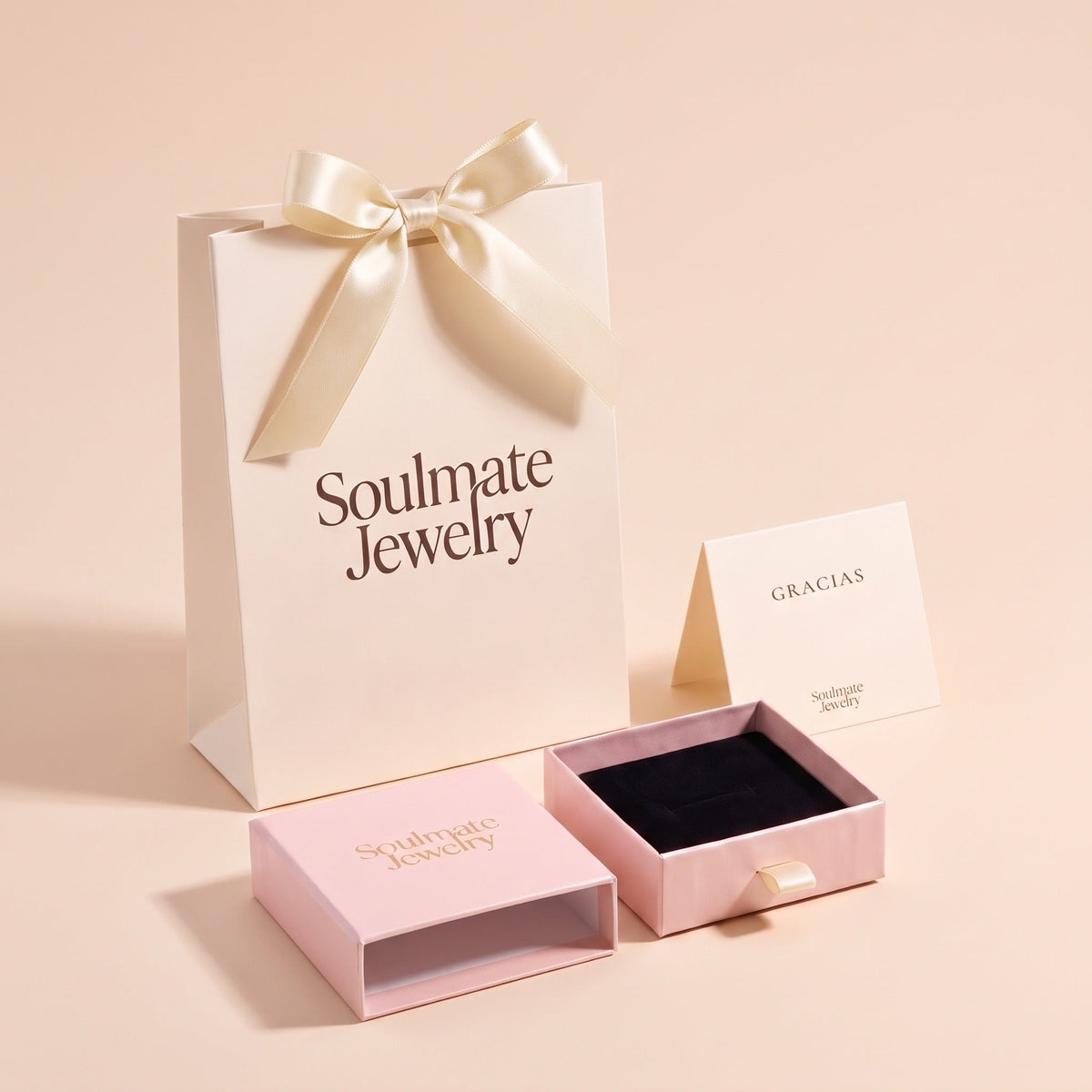 Embalaje de regalo Soulmate Jewelry: bolsa, caja de regalo y tarjeta de agradecimiento