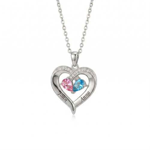 Collar Corazón Personalizado con 2 Nombres y Piedras