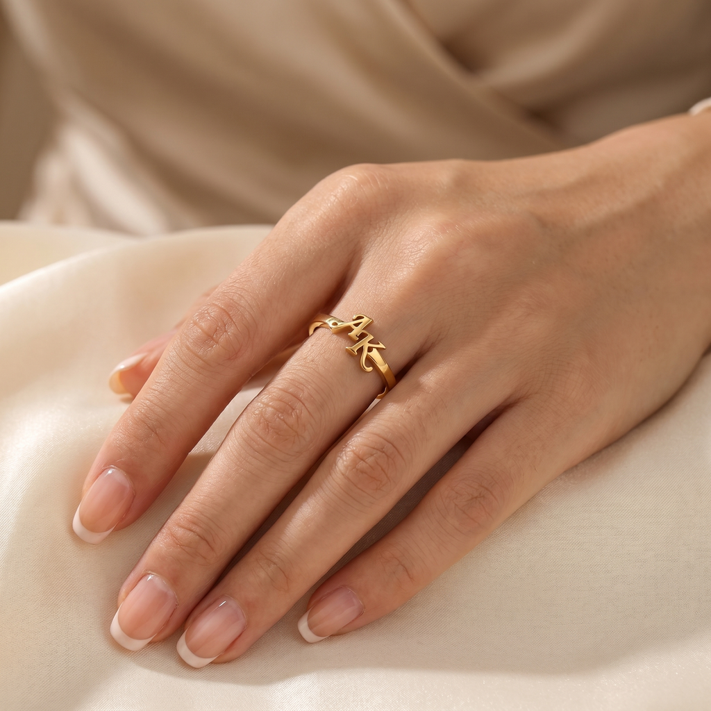 Anillo Doble Inicial Colgante Personalizable