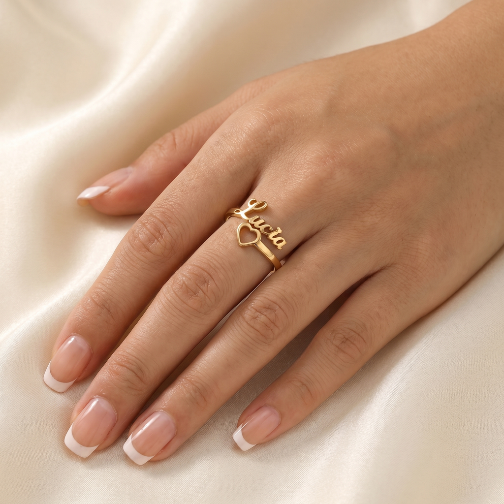 Anillo Corazón Y Nombre Personalizable