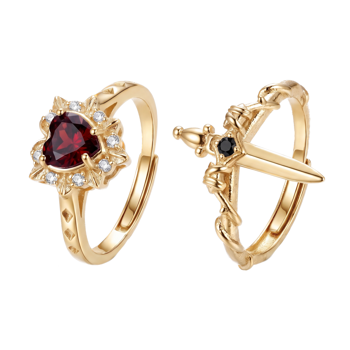 Anillo Corazón y Daga Ajustable