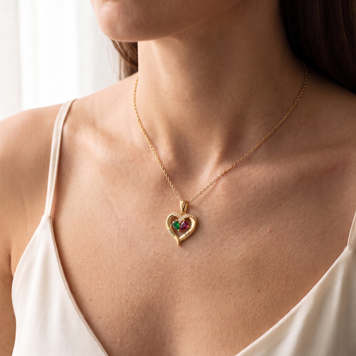 Collar Corazón Personalizado con 2 Nombres y Piedras