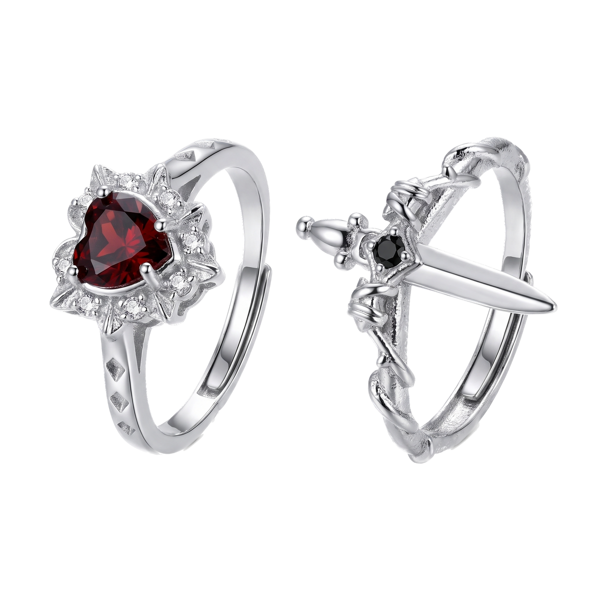 Anillo Corazón y Daga Ajustable