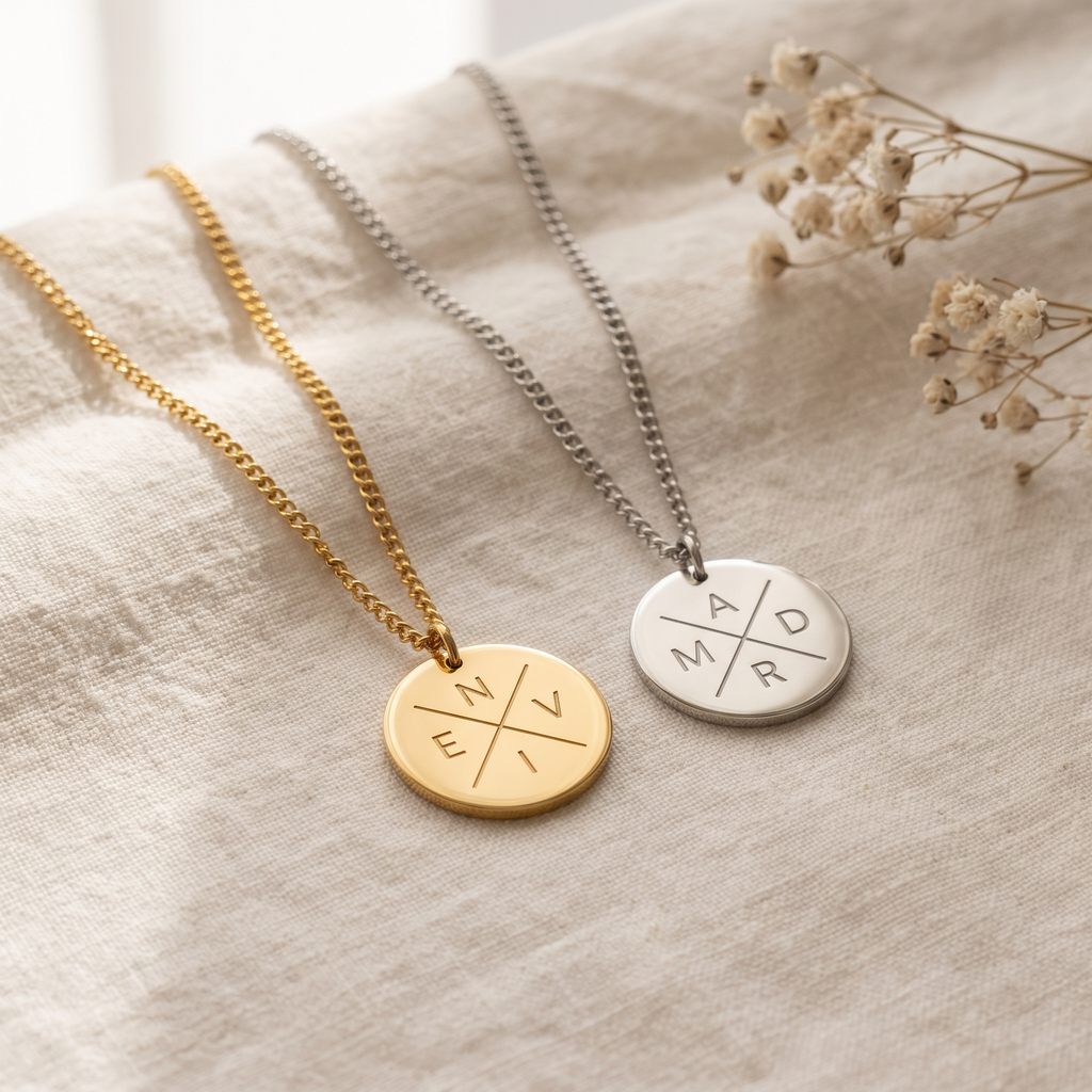 Collar Cruz con 4 Iniciales Grabadas