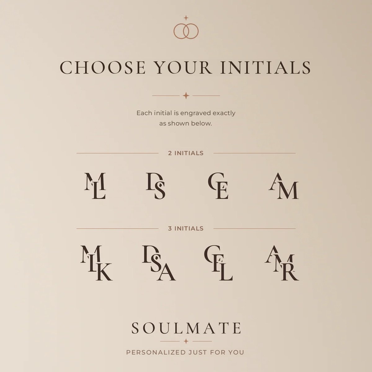 Choose your initials: each initial is engraved exactly as shown